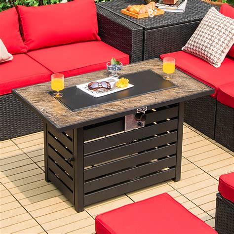 BABOOM Propane Fire Pit Table 42-in W Black Stainless Steel Rectangle ...