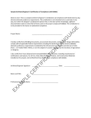 Fillable Online Sample Architect/Engineer's Certification of Compliance ...