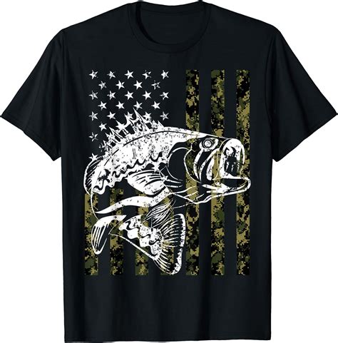 Fishing, Camouflage American Flag Fish, Bass Fish Fisherman T-Shirt Black - Walmart.com