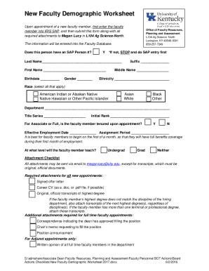 Fillable Online administration ca uky New Faculty Demographic Worksheet ...