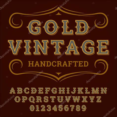 Gold Vintage Font. Old style - vintage script font. Vector typeface for ...