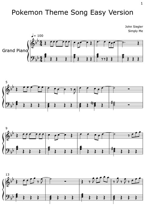 Pokemon Theme Song Easy Version - Sheet music for Piano