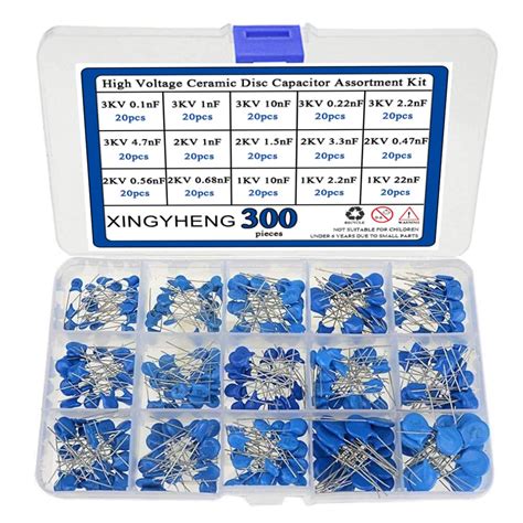 XLX 300pcs 15Values High Voltage Ceramic Disc Capacitor Assortment Kit ...