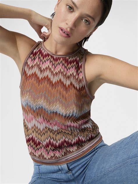 Snake-Pattern Viscose Sleeveless Top Green& Brown | Missoni
