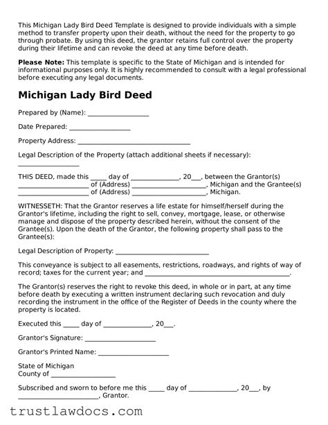 Free Michigan Lady Bird Deed PDF Form > trustlawdocs.com