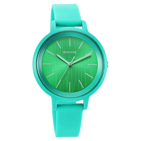 Buy Online Sonata Splash Quartz Analog Green Dial Plastic Strap Watch ...