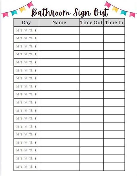 Bathroom Sign-out Sheets 13 Styles Printable PDF Classroom Management ...