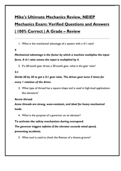 Mike's Ultimate Mechanics Review, NEIEP Mechanics Exam: Verified ...
