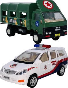 Miniature Mart Set of 2 Combo Pull Back & go Action Army Truck + Innova ...