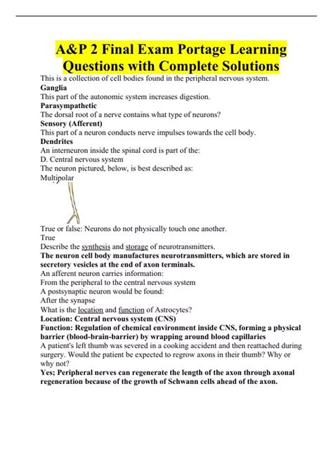 A&P 2 Final Exam Portage Learning Questions with Complete Solutions - A ...