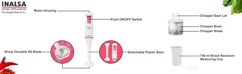 INALSA Electric Hand Blender For Kitchen 500 Watt |Variable Speed|Low ...