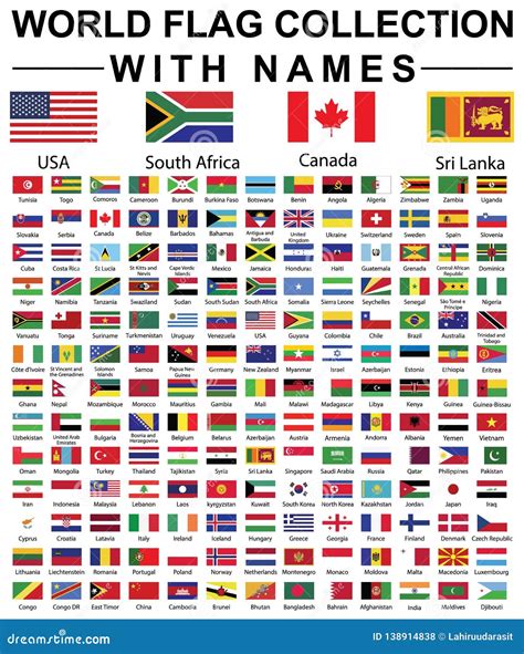 WORLD FLAG COLLECTION with NAMES Stock Vector - Illustration of flags, isolated: 138914838
