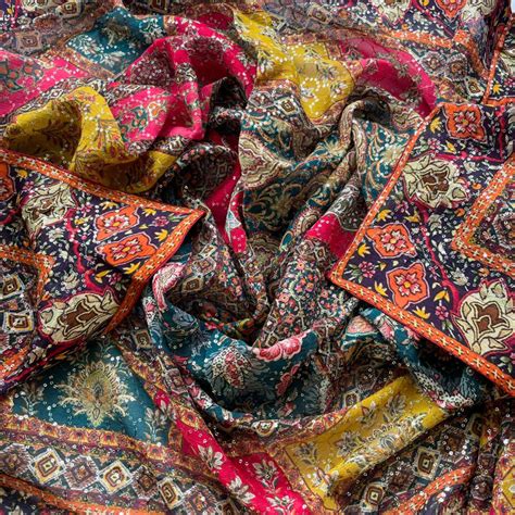 Navratri Multicolor Floral Border Sequin Embroidered Chinnon Dupatta ...