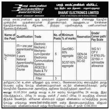 Bharat Electronics Ltd (BEL) Chennai Recruitments May 2014 : Technician ...