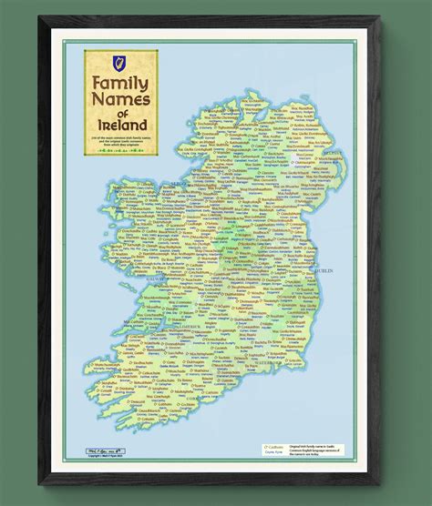Irish Family Names Map, Genealogy Art of Ireland - Etsy | Ireland map ...