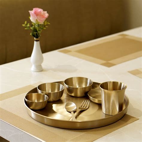 Bronze / Kansa Dinner Set With Matt Finished | Thali, Bowl, Spoon and
