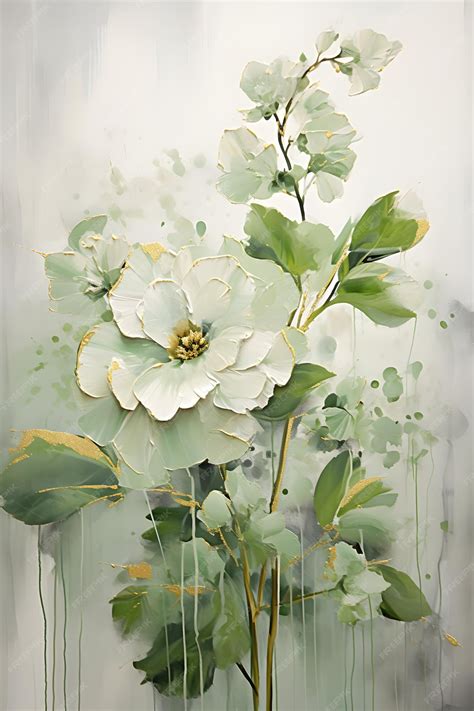 Premium Photo | A painting of white flowers with green leaves Gouache ...