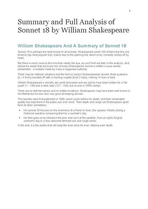 Summary and Full Analysis of Sonnet 18 by William Shakespeare ...