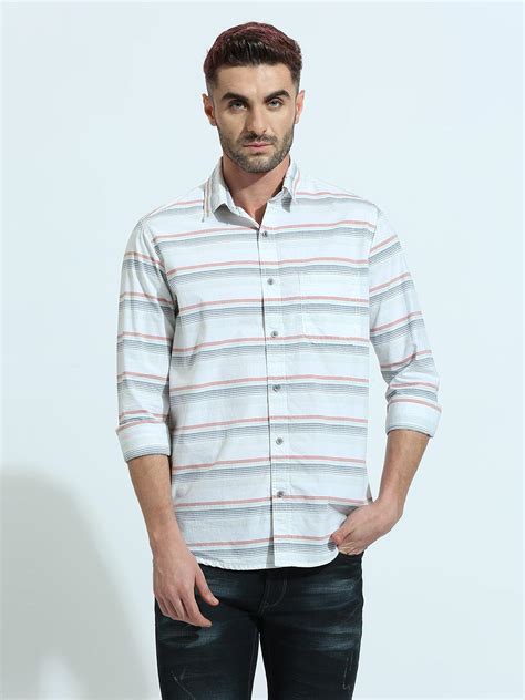 White Grey Striped full sleeve Shirt