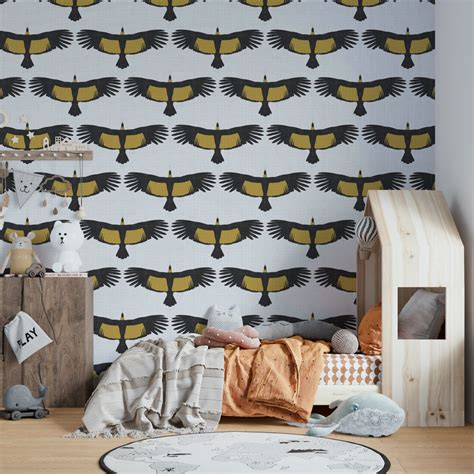 Rustic Andean Condor Flock White Wallpaper Mural