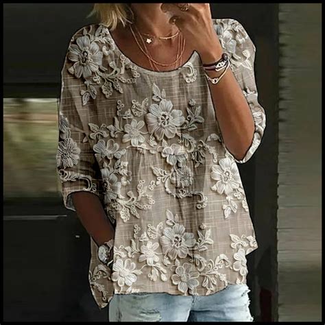 Oversized Tshirts Women, 2025 Trendy Floral Graphic Half 3/4 Sleeved ...