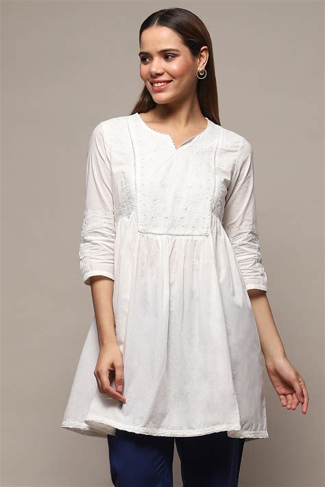 White Cotton Straight Kurta at Biba India