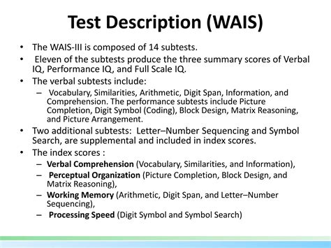 Wechsler Intelligence and Memory Scales | PPTX