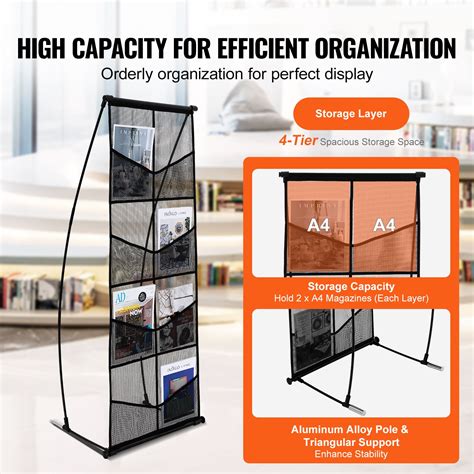 VEVOR Brochure Display Stand, 4-Tier 8 Pockets Mesh Literature Display ...
