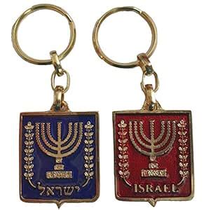 Israel MENORAH Hebrew/English Jewish Gift Key Chain Ring Amulet Charm ...