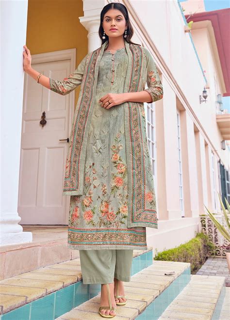 3 Pc Green Unstitched Satin Suit Set