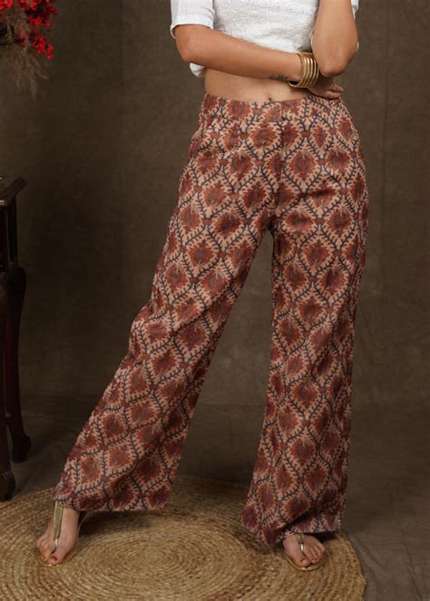 Elegant chanderi Boroque print wide leg straight fit pant – Sujatra
