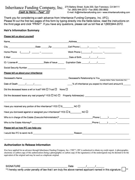Inheritance Funding Application Form - Blank Fillable Template | Fill ...