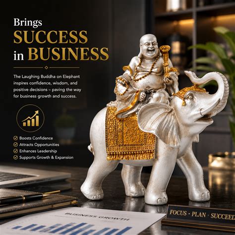 eCraftIndia Silver & Golden Laughing Buddha Statue Seating on Elephant