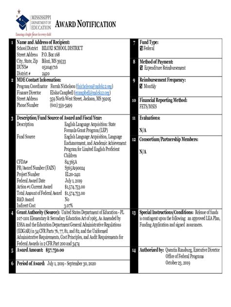 Fillable Online AWARD NOTIFICATION - mdek12.org Fax Email Print - pdfFiller