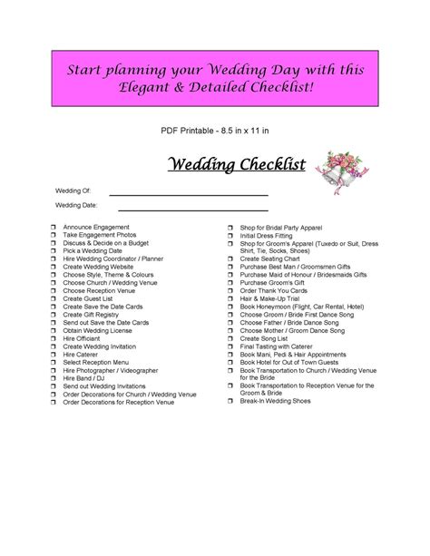 Image result for Full Wedding Checklist