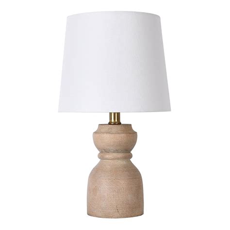 Honeybloom Natural Wood Turned Small Table Lamp with Shade, 15.5"