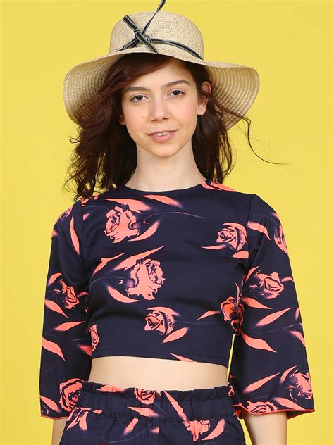 Cutiekins Girls Trendy Bold Style Printed Top -Navy & Coral