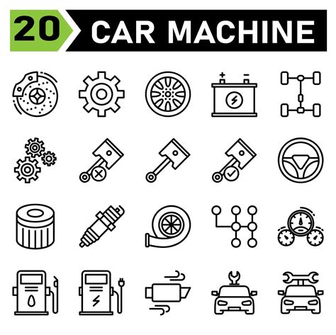 car machine icon set include brake, disc, brakes, automobile, service, gear, part, setting, cog ...