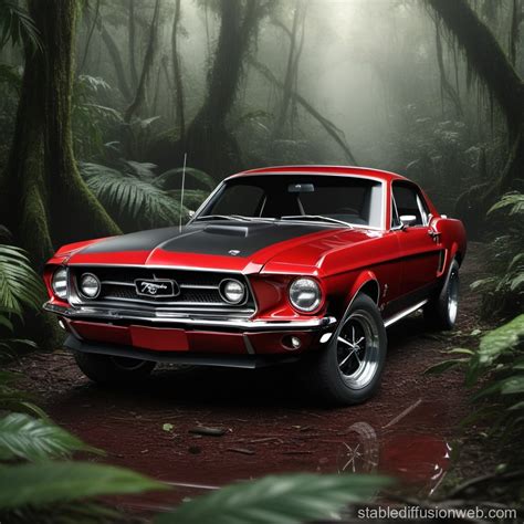 Hyper-Realistic Mustang GT/CS in Rainforest | Stable Diffusion Online