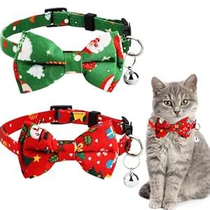 2pcs Christmas Cat Collar with Bells and Bow Tie, Detachable Adjustable ...