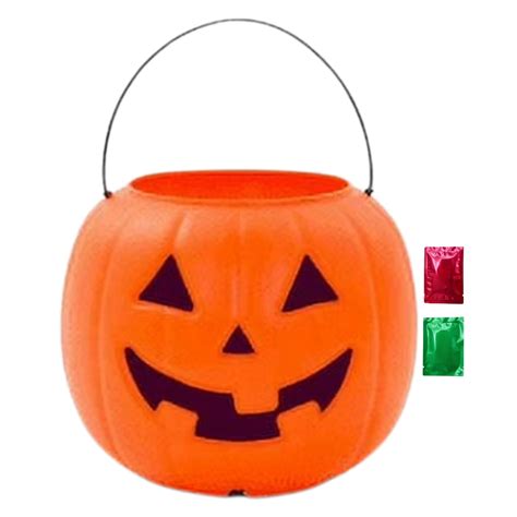 Halloween Buckets for Trick or Treat 8 inch, Plastic Orange Pumpkin ...