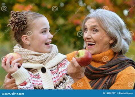 Granny and Granddaughter Posing Outdoors Stock Image - Image of life ...