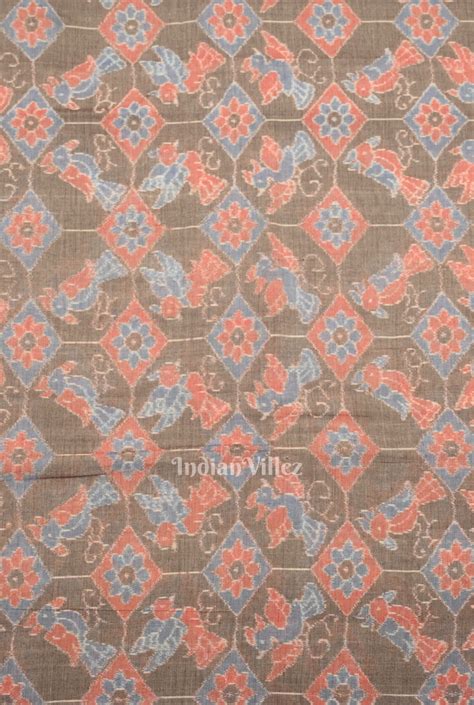 Gray Floral Bird Theme Sambalpuri Odisha Ikat Cotton Fabric – IndianVillèz