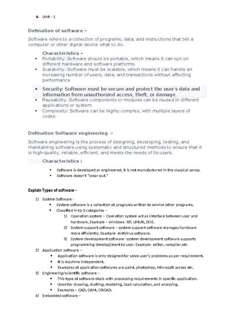 SEn notes - Unit - 1 Defination of software – Software refers to a ...
