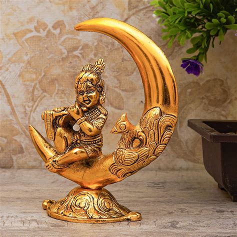 Buy Craftlayout Lord Krishna Handicraft Sitting On Moon Playing Basuri ...