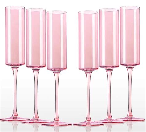 Pink Champagne Flutes Glass Set - Elegant Stemmed Coupes for Special ...
