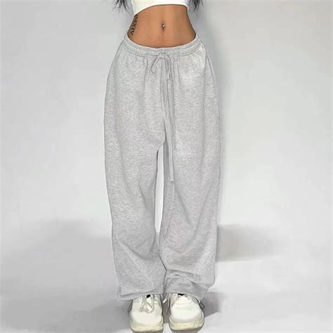Aobny White Sweatpants Women Baggy with Pockets Parachute Sweatpants ...