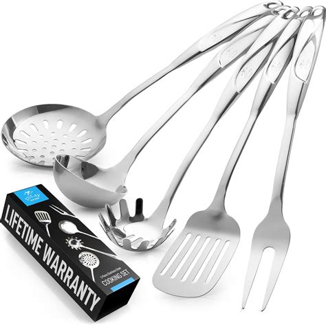 Amazon.com: Standcn 304 Stainless Steel Kitchen Utensils Set with Wood ...