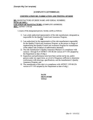 Fillable Online Sample Mfg Cert template Fax Email Print - pdfFiller