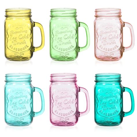 Cosnou Colored Mason Jar 16 OZ Drinking Jars with Comfortable Handle ...